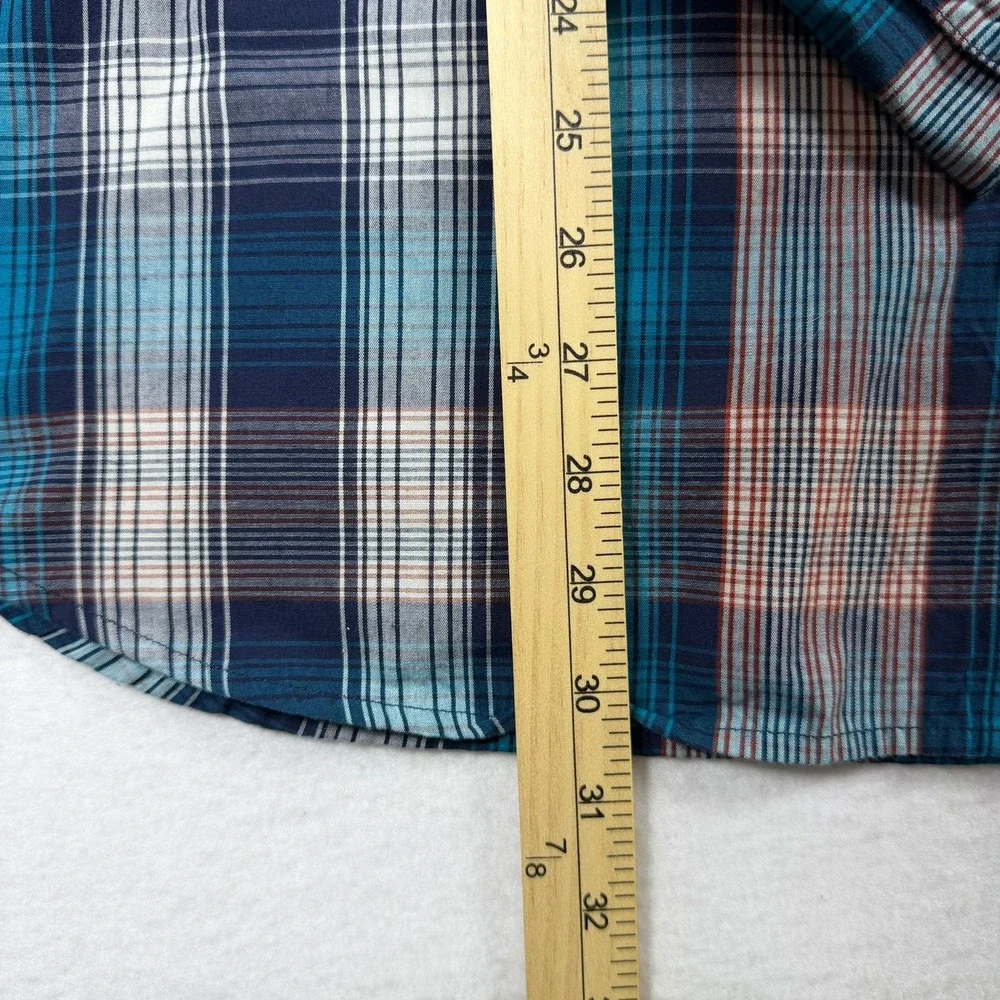 Levis Mens XXL Western Plaid Snap Button Down Shirt Teal Blue 3LYLW0172